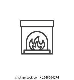 Fireplace with burning fire line icon. linear style sign for mobile concept and web design. Christmas fireplace outline vector icon. Symbol, logo illustration. Vector graphics