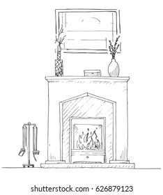 Fireplace and burning fire