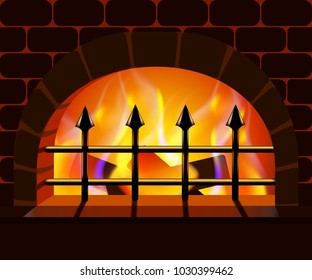 Fireplace with burning firewood vector illustration