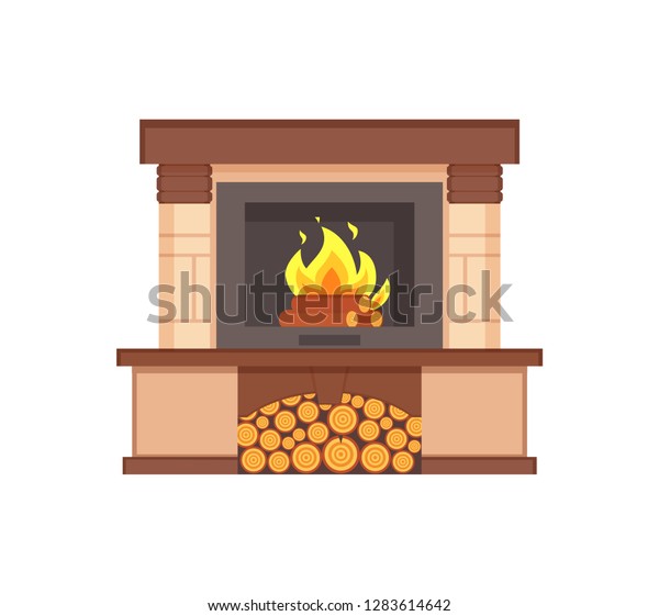 Fireplace Burning Logs Wooden Fuel Inside Stock Vector Royalty