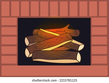 fireplace with burning wood. isolated on a white background drawing in color.
