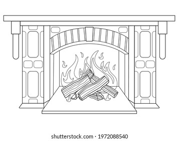 Fireplace Burning Wood Vector Linear Illustration Stock Vector (Royalty ...