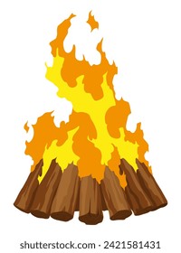 Fireplace campfire type. Burning wood, travel and adventure symbol. Vector bonfire or woodfire in cartoon flat style. Tourist bonfires in stack