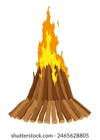 Fireplace campfire type. Burning wood, travel and adventure symbol. Vector bonfire or woodfire in cartoon flat style. Tourist bonfires in stack