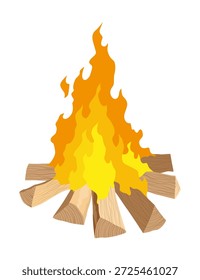 Tipo de fogueira do acampamento Lareira. Queimando madeira, viagem e símbolo de aventura. Fogueira de vetor ou woodfire em estilo de desenho animado plano. Fogueiras turísticas em pilha
