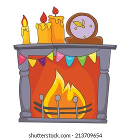 fireplace with candles, vector illustration on white background