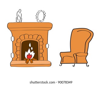 Fireplace with chair