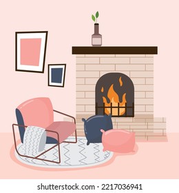 Chimenea con silla y almohadas Higescenario Vector