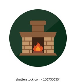 Fireplace, chimney, hearth, fire, bricks vector icon color