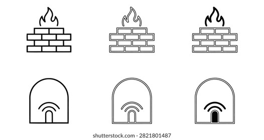Fireplace and chimney icon set with flames and signal symbols isolated on transparent background, Vector, illustration