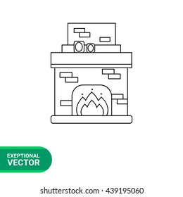 Fireplace with chimney line icon