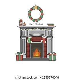 Fireplace Christmas Flat Design