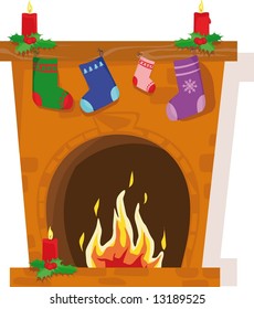 Fireplace with christmas stockings and candles