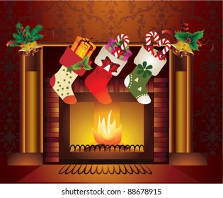 Fireplace Christmas.Vector