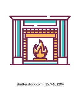 Fireplace color line icon. Structure made of brick, stone or metal designed to contain a fire. Used for the relaxing ambiance Pictogram for web page. UI UX GUI design element. Editable stroke.