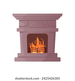 Fireplace of colorful set. This luxurious fireplace blends intricate design elements with a touch of cartoon design, perfect for an elegant interior setting. Vector illustration.