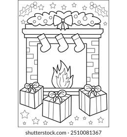 fireplace coloring book page for kids and adults creative coloring mindful relaxation activity