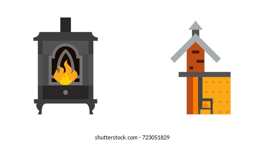 Fireplace concept icon set