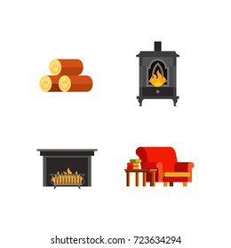 Fireplace concept icon set