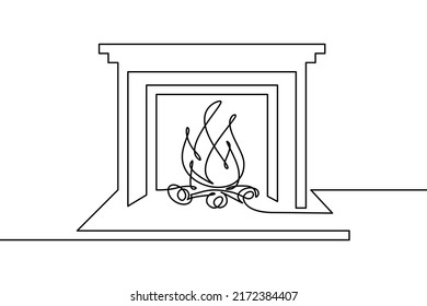 Fireplace Continuous Line Art Drawing Style Stock Vector (Royalty Free ...