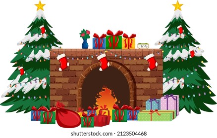 Fireplace decorated with Christmas elements illustration