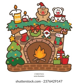 A fireplace decorated with cute things for Christmas. For making gifts, decorations, greeting cards