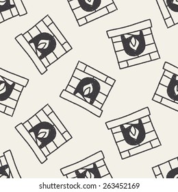Fireplace doodle drawing seamless pattern background
