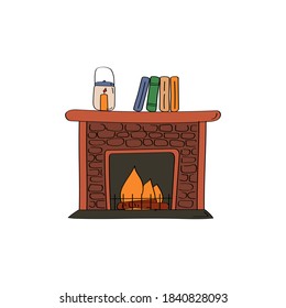 Fireplace doodle icon. Vector cute hand drawn illustration