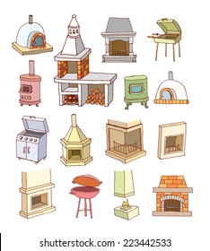    fireplace doodle set, vector illustration