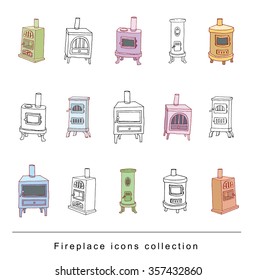   fireplace doodle set, vector illustration