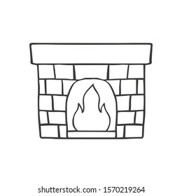 Fireplace in doodle sketch style. Vector illustration.