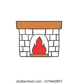 Fireplace in doodle sketch style. Vector illustration.