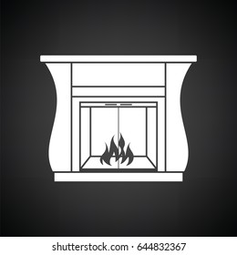 Fireplace with doors icon. Black background with white. Vector illustration.