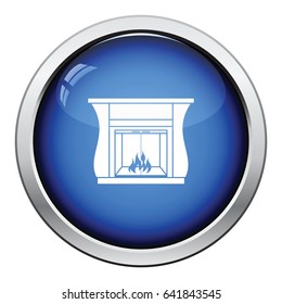 Fireplace with doors icon. Glossy button design. Vector illustration.