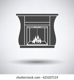 Fireplace with doors icon on gray background, round shadow. Vector illustration.