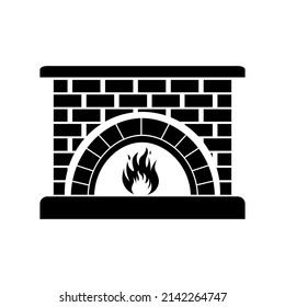 Fireplace with fire, black sign on white background, vector illustration