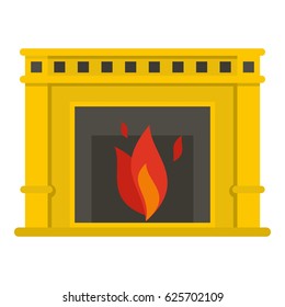 Fireplace with fire burning icon flat isolated on white background vector illustration