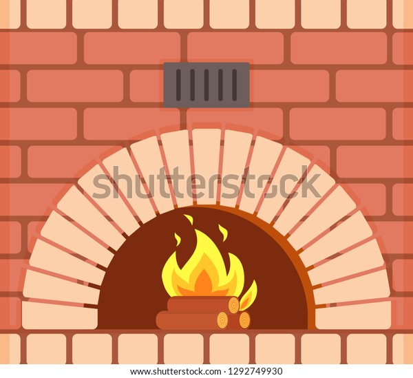 Fireplace Fire Burning Inside Brick Arch Stock Vector Royalty