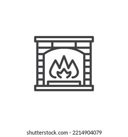 Feuerstelle mit Feuer-Flammenzeilensymbol. lineares Stilzeichen für mobiles Konzept und Webdesign. Brennende Kamin Umriss Vektorsymbol. Symbol, Logo-Abbildung. Vektorgrafik