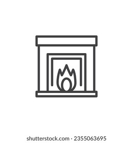 Fireplace with fire flame line icon. linear style sign for mobile concept and web design. Burning fireplace outline vector icon. Symbol, logo illustration. Vector graphics