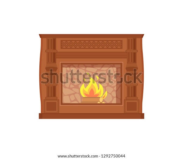 Fireplace Fire Heating Decoration Home Vector Stock Image