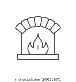 Fireplace with fire line icon