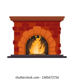 Fireplace with fire on an isolated white background. Vector flat illustration in cartoon style