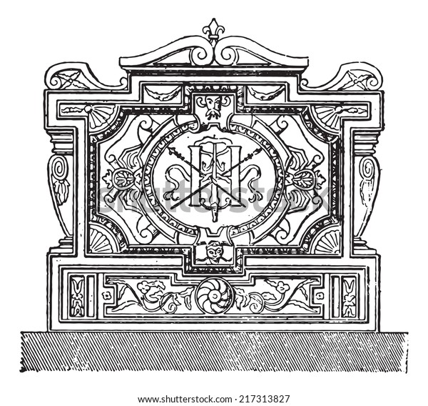 Fireplace Fireback Vintage Engraved Illustration Dictionary Stock