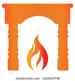 Fireplace with flame flat icon. Simple icon