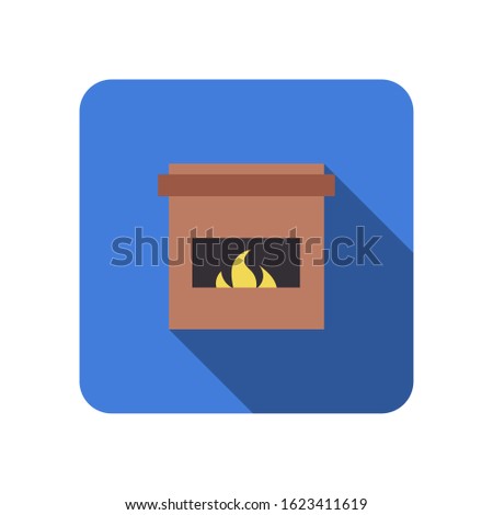 fireplace flat icon winth long shadow vector