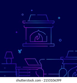 Fireplace gradient line vector icon, simple illustration on a dark blue background, Furniture, interior items related bottom border.