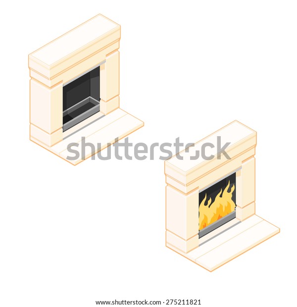 Fireplace Heating System Icon Household Isometric Miscellaneous