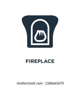 Fireplace icon. Black filled vector illustration. Fireplace symbol on white background. Can be used in web and mobile.