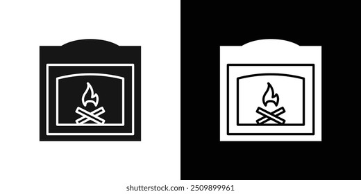 Fireplace icon Black line art vector logo set